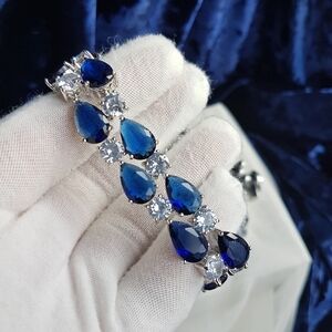 Swarovski Elements Chunky Sapphire Blue Teardrop Statement Tennis Bracelet NEW